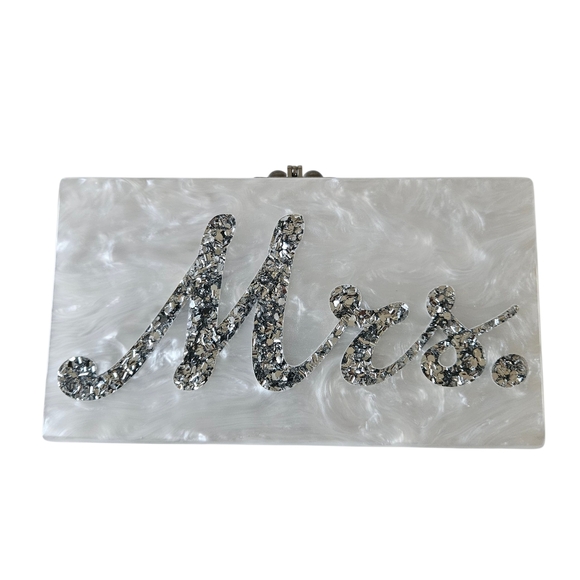 Edie Parker White Pearlescent Mrs. Bridal Slim Jean Box Clutch - Picture 1 of 16